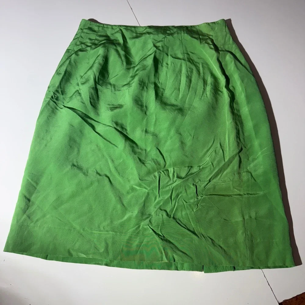 August Silk Vintage 100% Silk Pencil Skirt Green Size 10 Straight Mini Skirt